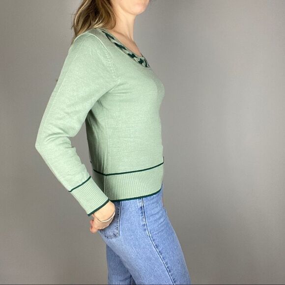 Wool Blend Soft Green Long Sleeve Knit Sweater with Neck Detail. Small. - Picture 7 of 11